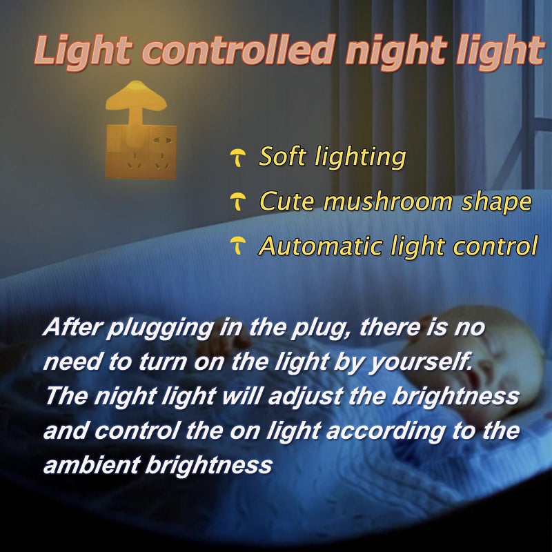 ESUPPORT Mushroom-Shaped Energy Saving Sensor LED Night Light with Plug Yellow(Average Life Expectancy 50000h) - Image 3